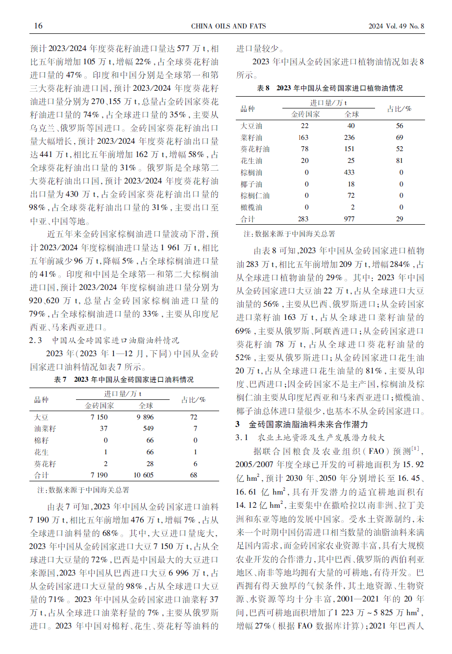 【專題論述】金磚國家油脂油料生產(chǎn)、貿(mào)易格局分析