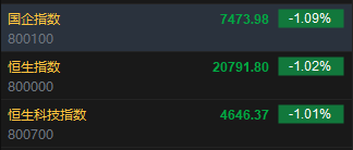 快訊：恒指低開1.02% 科指跌1.01%科網(wǎng)股普遍低開