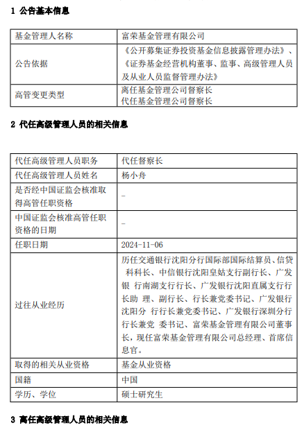 富榮基金高管變更：任曉偉離任 總經(jīng)理?xiàng)钚≈鄞味讲扉L(zhǎng)職務(wù)