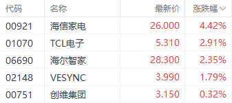 以舊換新政策持續(xù)刺激家電股 海信家電H股漲超4%